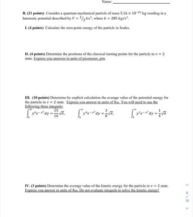 Solved Name: B. (21 points) Consider a quantum mechanical | Chegg.com