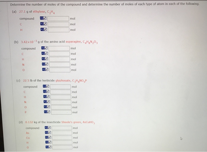 Solved Determine the number of moles of the compound and Chegg