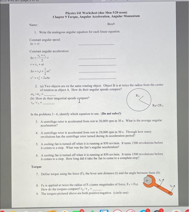 Solved 0.40 page Physics 141 Worksheet (due Mon 5/20 noon) | Chegg.com