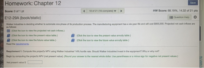 Solved Homework: Chapter 12 Save Score: 0 of 1 pt 18 of 21 | Chegg.com