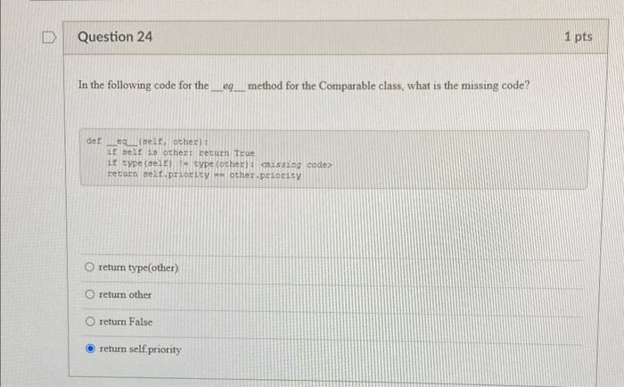 Solved D Question 24 In the following code for the__eg__ | Chegg.com