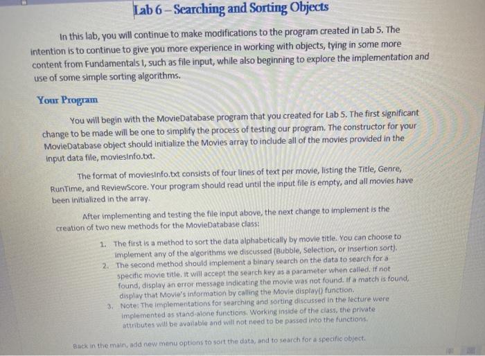Solved Lab 6 - Searching and Sorting Objects In this lab, | Chegg.com