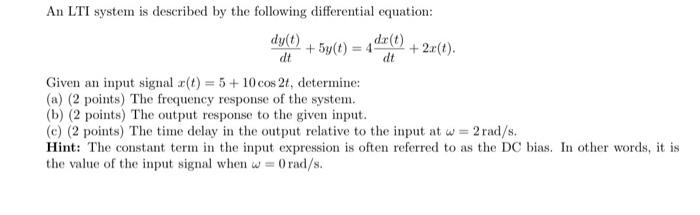 Solved An LTI system is described by the following | Chegg.com