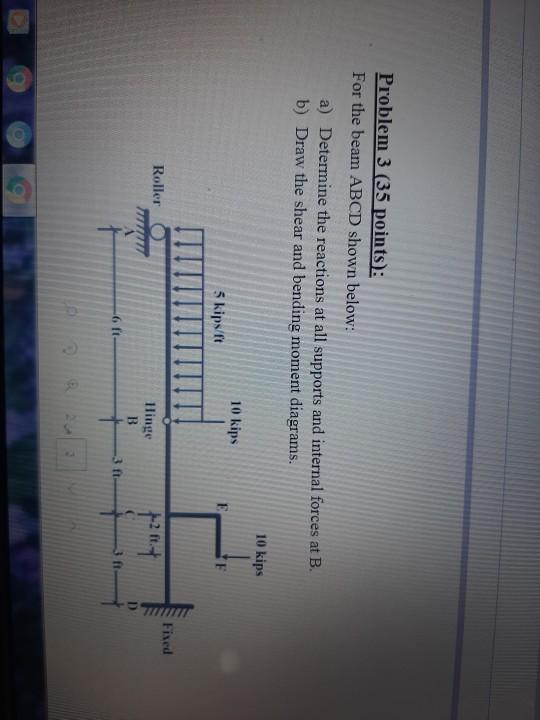 Solved Problem 3 (35 points: For the beam ABCD shown below: | Chegg.com