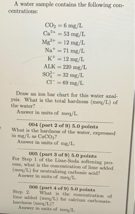 solved-a-water-sample-contains-the-following-con-chegg