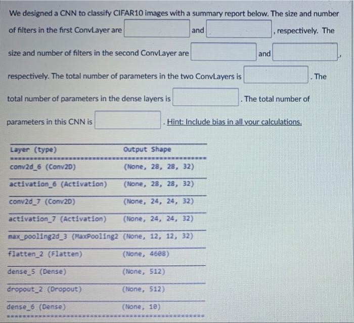 Solved We designed a CNN to classify CIFAR10 images with a | Chegg.com