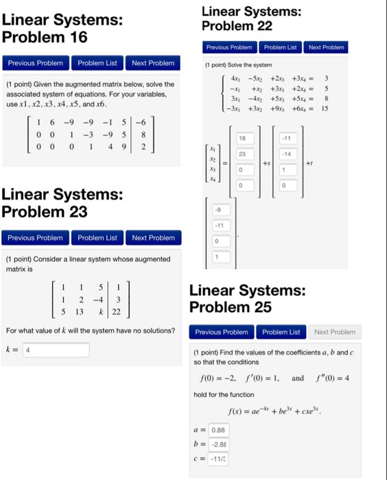 Solved Linear Systems: Problem 16 Linear Systems: Problem 22 | Chegg.com