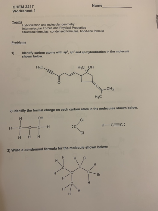 Solved Name Chem 2217 Worksheet 1 Topics Hybridization An Chegg Com