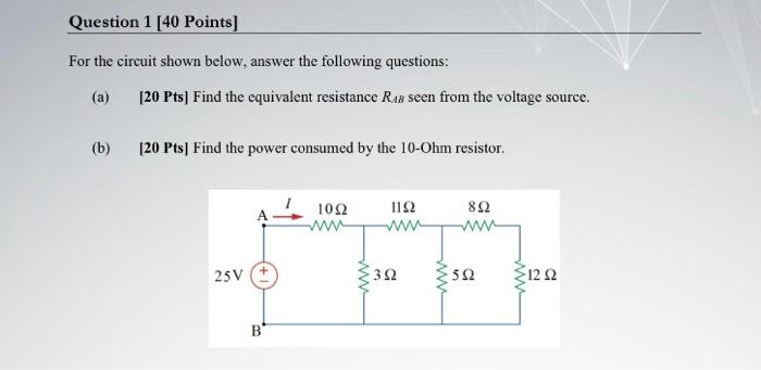 Solved Question 1 [40 Points] For the circuit shown below, | Chegg.com