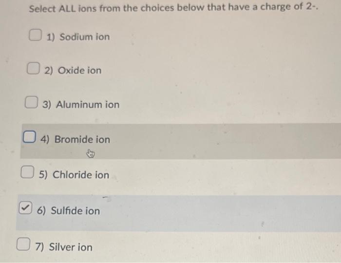 Solved Select ALL ions from the choices below that have a | Chegg.com