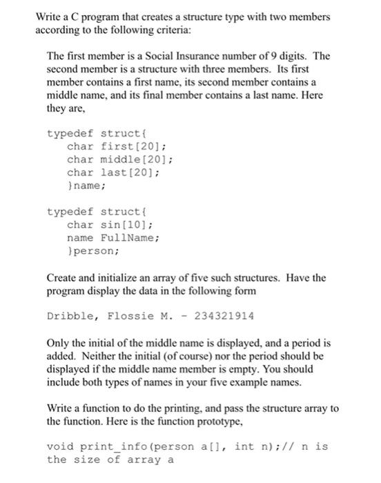 Solved Write a C program that creates a structure type with | Chegg.com