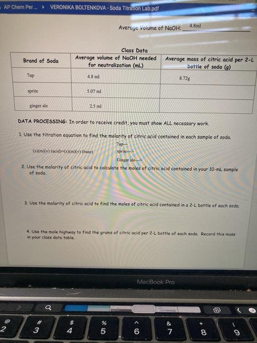 Solved Focused Fitness, Soda Titration Lab. VERONIKA