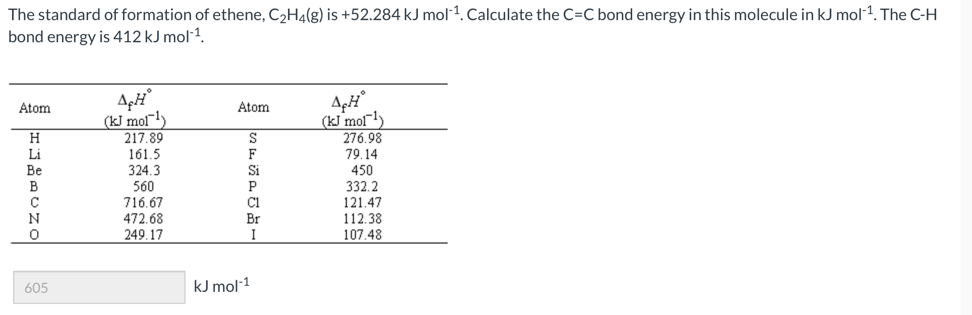 The standard of formation of ethene C2H4 g is Chegg