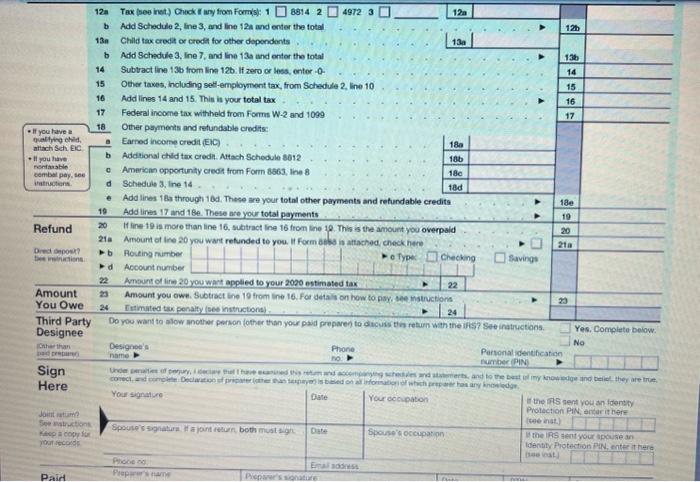 Solved I need help filing out form 1040 and schedule 1 tax | Chegg.com