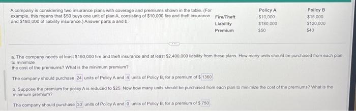 Solved A Company Is Considering Two Insurance Plans With | Chegg.com