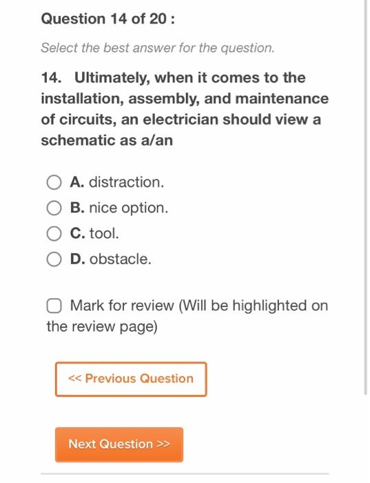 Solved Question 14 of 20: Select the best answer for the | Chegg.com