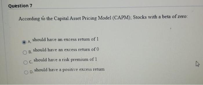 Solved Question 7 According To The Capital Asset Pricing | Chegg.com