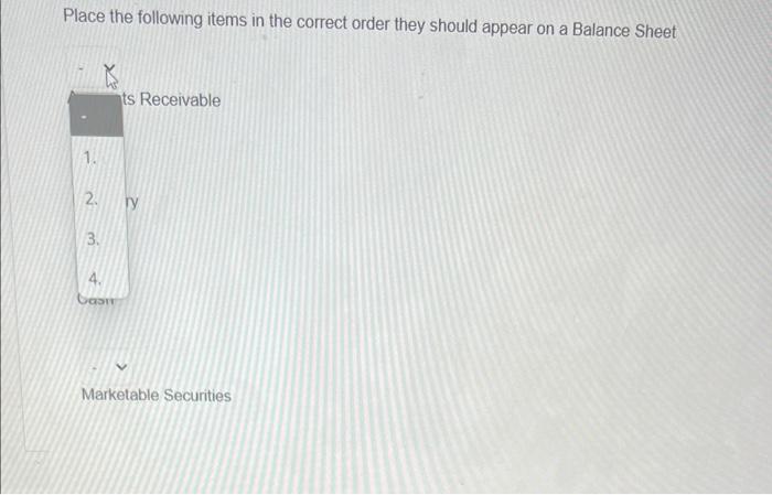 Solved Place the following items in the correct order they | Chegg.com
