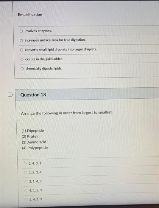 Solved Emulsification involves enzymes increases surface | Chegg.com