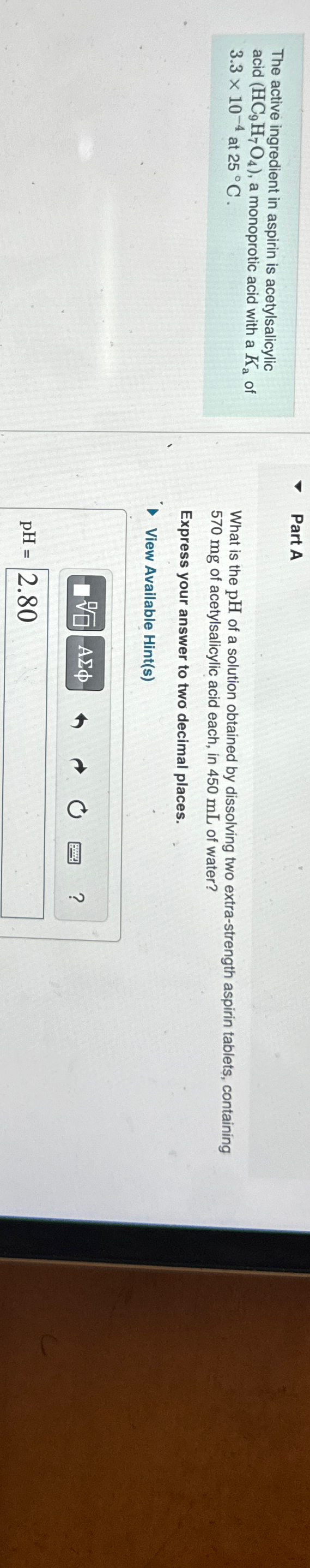 Solved The active ingredient in aspirin is acetylsalicylic