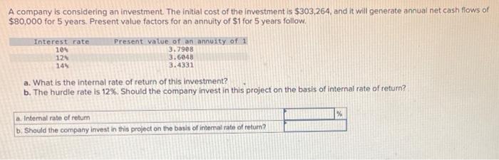 Solved A company is considering an investment. The initial | Chegg.com