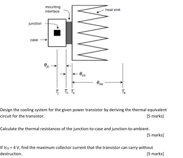 mounting interface heat sink junction case t esa ttct te design the cooling system for the given power transistor by deriving