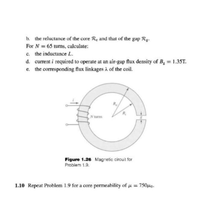 Solved b. the reluctance of the core Re and that of the | Chegg.com