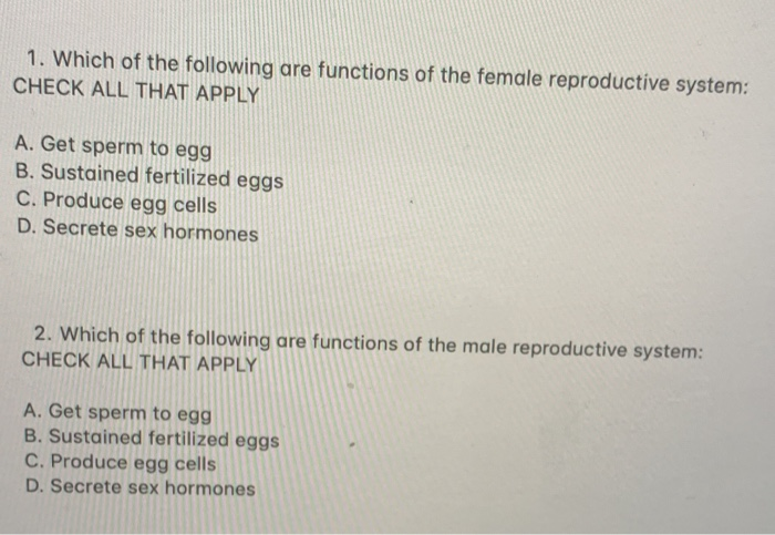 Solved 1 Which Of The Following Are Functions Of The Female Chegg