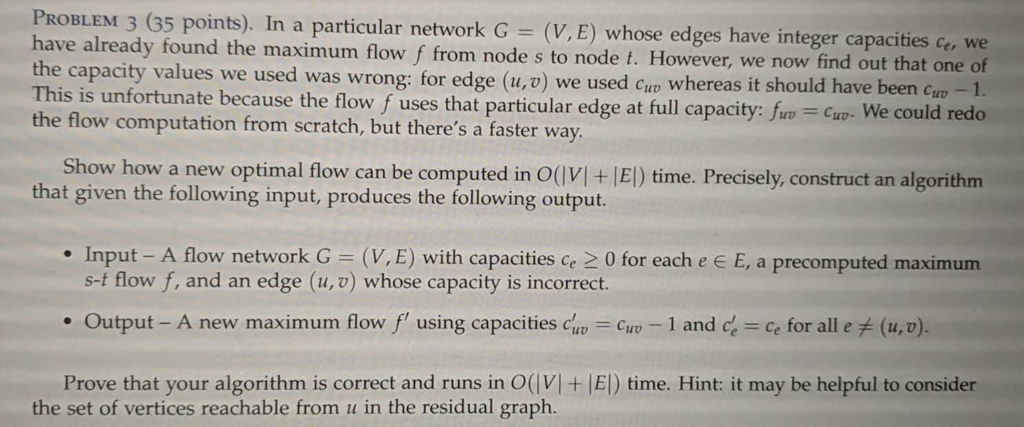 Solved PROBLEM 3 (35 points). In a particular network G (V, | Chegg.com