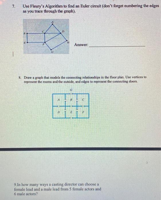 Solved 7. Use Fleury's Algorithm to find an Euler circuit | Chegg.com