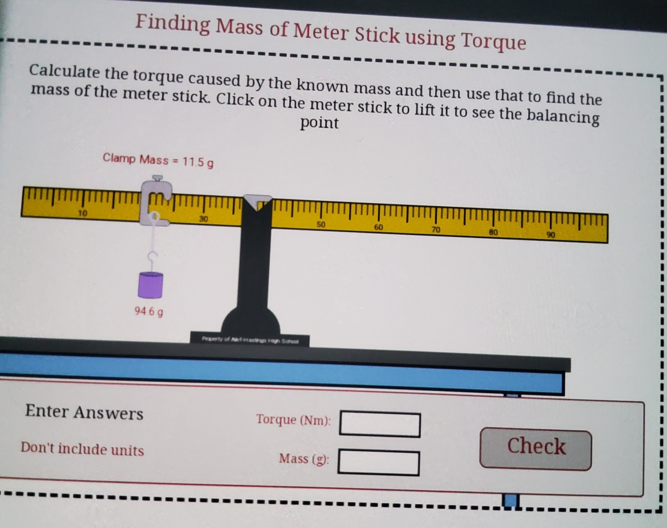 Solved Finding Mass of Meter Stick using TorqueCalculate the