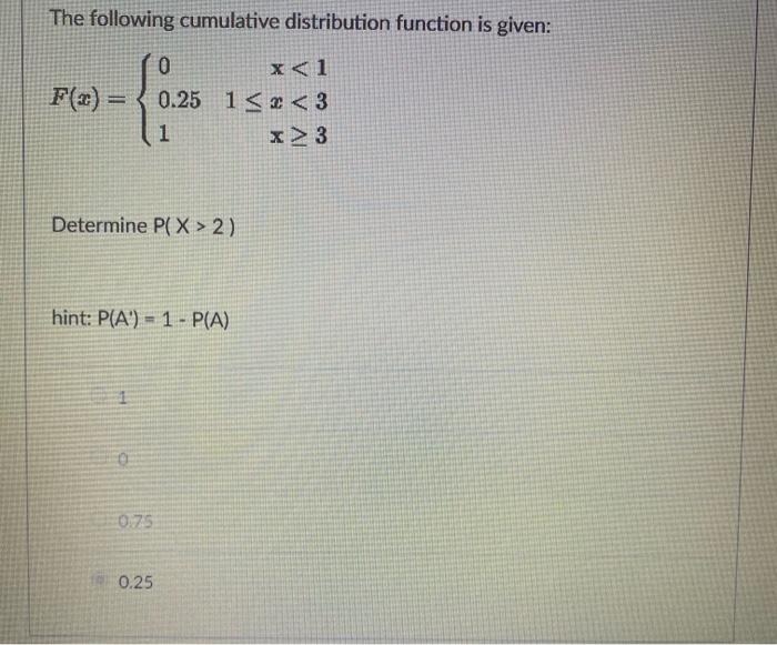 Solved The following cumulative distribution function is | Chegg.com