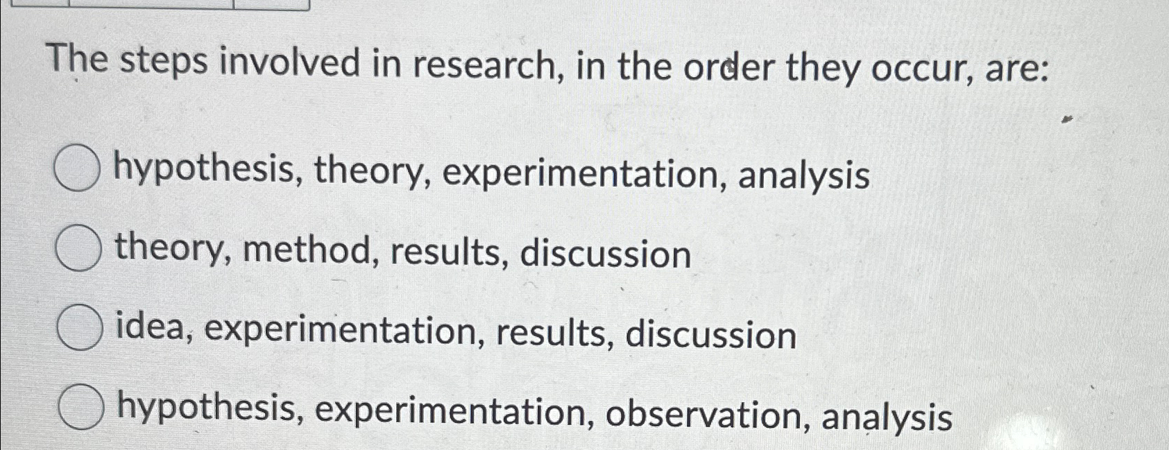 Solved The steps involved in research, in the order they | Chegg.com