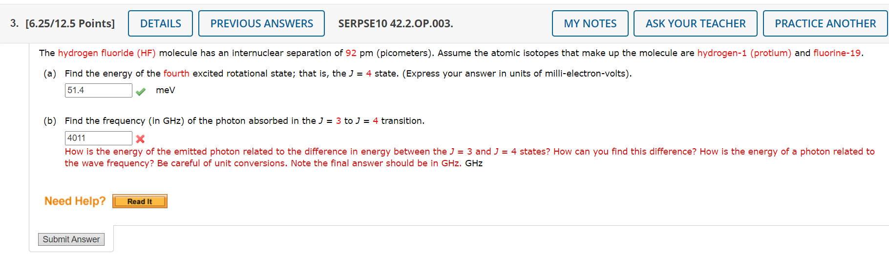 Solved (a) Find the energy of the fourth excited rotational | Chegg.com