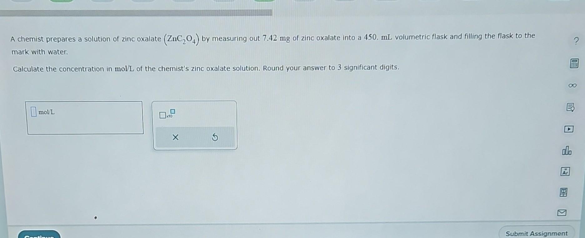 Solved A chemist prepares a solution of zinc oxalate | Chegg.com