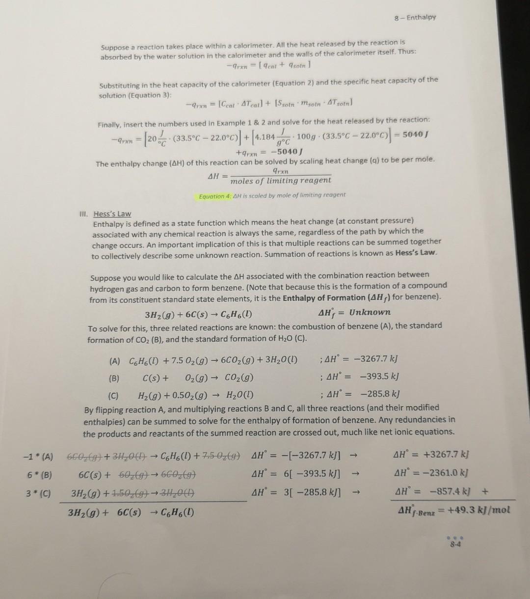 Solved 8- Enthalpy Report Form Name: Lab Day Lab partner's | Chegg.com