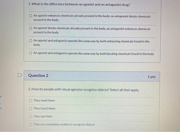 Solved 1. What is the difference between an agonist and an | Chegg.com