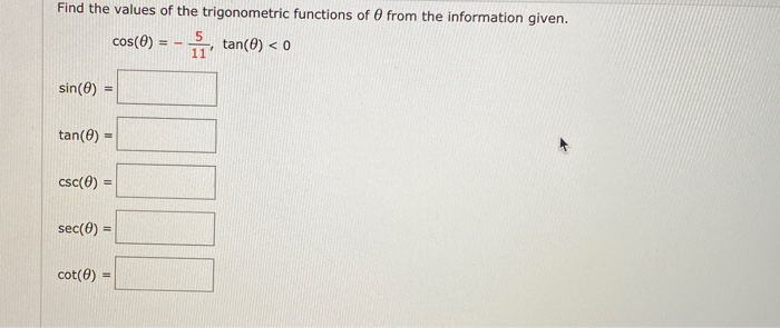 Solved Find the values of the trigonometric functions of | Chegg.com