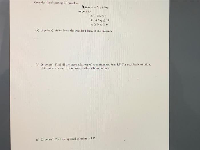 Solved 1. Consider the following LP problem MAX 17+ 50 | Chegg.com