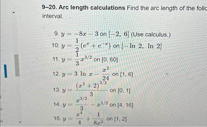 Solved Il 8 82 9-20. Arc length calculations Find the arc | Chegg.com