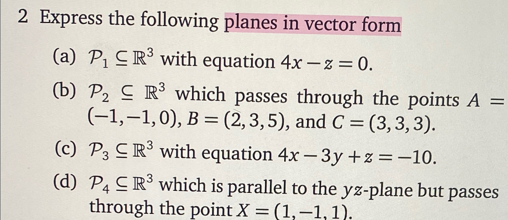 Solved 2 ﻿Express the following planes in vector | Chegg.com