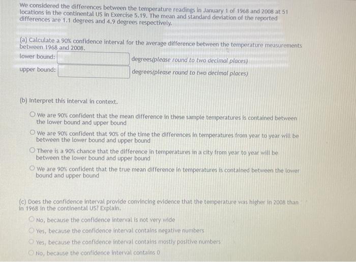 Solved We considered the differences between the temperature | Chegg.com
