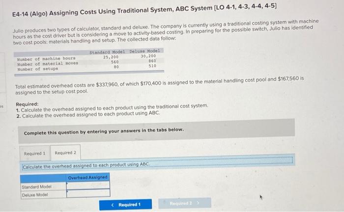 Solved E4-14 (Algo) Assigning Costs Using Traditional | Chegg.com