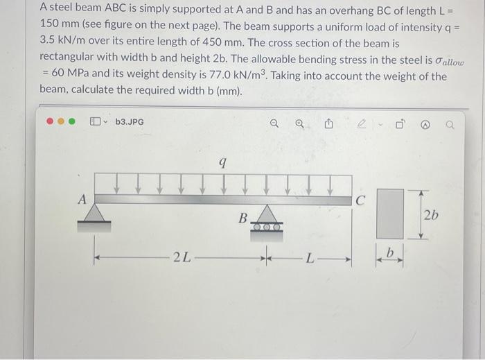 Solved A steel beam ABC is simply supported at A and B and | Chegg.com