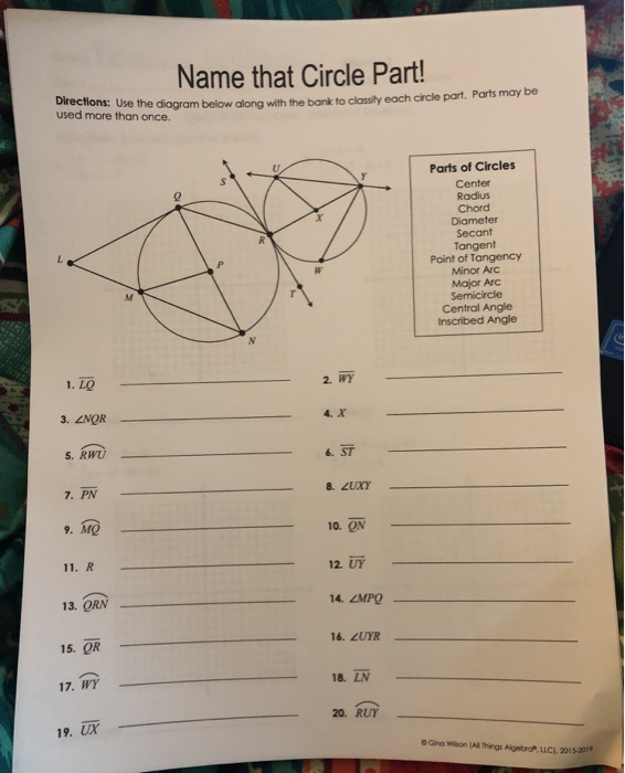 Solved Name that Circle Part! ections: Use the diagram below | Chegg.com