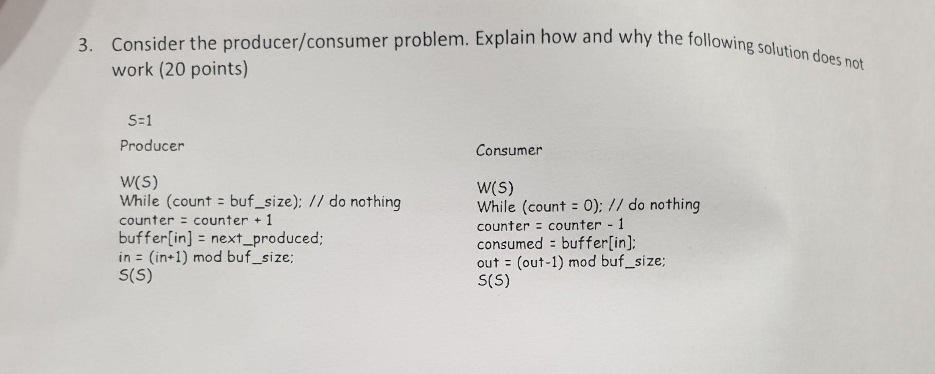 Solved 3. Consider The Producer/consumer Problem. Explain | Chegg.com