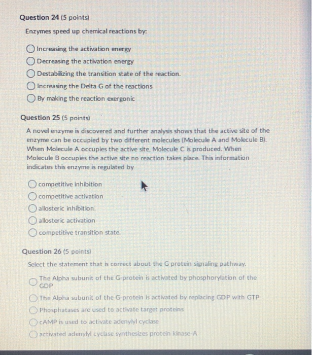 Solved Question 24 (5 points) Enzymes speed up chemical