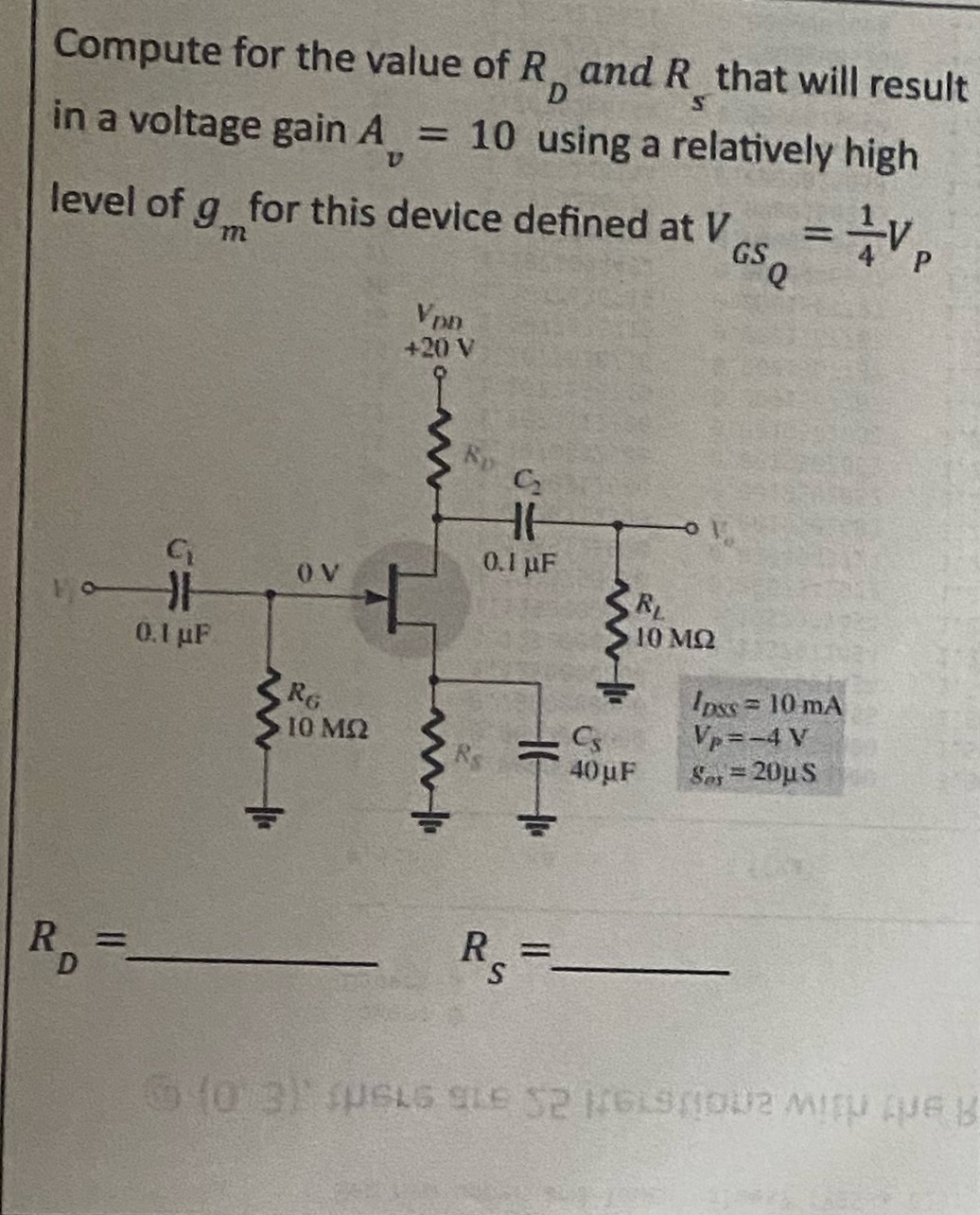 Solved Compute for the value of RD ﻿and Rs ﻿that will result | Chegg.com