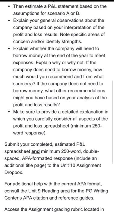 Solved Scenario A: Unit 10 Assignment Assumption Assume | Chegg.com