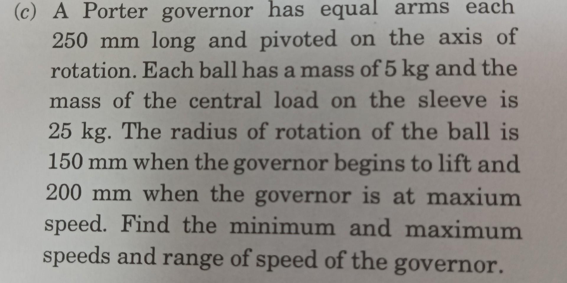 Solved (c) A Porter Governor Has Equal Arms Each 250 Mm Long | Chegg.com